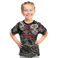 Personalized Japanese Kitsune Mask Kid T Shirt With Polynesian Arty Style