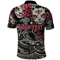 Personalized Japanese Kitsune Mask Polo Shirt With Polynesian Arty Style