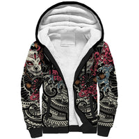 Personalized Japanese Kitsune Mask Sherpa Hoodie With Polynesian Arty Style LT9 Unisex Black - Polynesian Pride