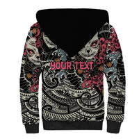Personalized Japanese Kitsune Mask Sherpa Hoodie With Polynesian Arty Style LT9 - Polynesian Pride
