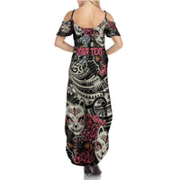 Personalized Japanese Kitsune Mask Summer Maxi Dress With Polynesian Arty Style LT9 - Polynesian Pride