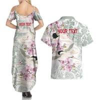 Personalized Japanese Shirasagi Bird Couples Matching Summer Maxi Dress and Hawaiian Shirt Sakura and Hibiscus Polynesian Pattern LT9 - Polynesian Pride