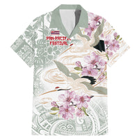 Personalized Japanese Shirasagi Bird Family Matching Mermaid Dress and Hawaiian Shirt Sakura and Hibiscus Polynesian Pattern