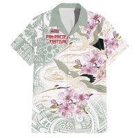 Personalized Japanese Shirasagi Bird Hawaiian Shirt Sakura and Hibiscus Polynesian Pattern LT9 White - Polynesian Pride