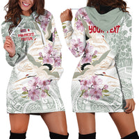 Personalized Japanese Shirasagi Bird Hoodie Dress Sakura and Hibiscus Polynesian Pattern LT9 - Polynesian Pride
