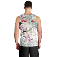 Personalized Japanese Shirasagi Bird Men Tank Top Sakura and Hibiscus Polynesian Pattern LT9 - Polynesian Pride