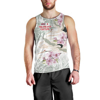 Personalized Japanese Shirasagi Bird Men Tank Top Sakura and Hibiscus Polynesian Pattern LT9 - Polynesian Pride