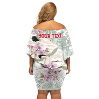 Personalized Japanese Shirasagi Bird Off Shoulder Short Dress Sakura and Hibiscus Polynesian Pattern LT9 - Polynesian Pride