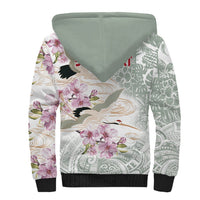 Personalized Japanese Shirasagi Bird Sherpa Hoodie Sakura and Hibiscus Polynesian Pattern LT9 - Polynesian Pride