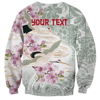 Personalized Japanese Shirasagi Bird Sweatshirt Sakura and Hibiscus Polynesian Pattern LT9 - Polynesian Pride