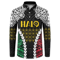 Halo Vanuatu Pride Button Sweatshirt Vanuatuan Sand Drawing Pattern LT9 Black - Polynesian Pride