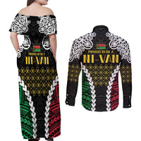 Halo Vanuatu Pride Couples Matching Off Shoulder Maxi Dress and Long Sleeve Button Shirt Vanuatuan Sand Drawing Pattern LT9 - Polynesian Pride