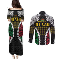 Halo Vanuatu Pride Couples Matching Puletasi and Long Sleeve Button Shirt Vanuatuan Sand Drawing Pattern LT9 - Polynesian Pride