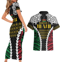 Halo Vanuatu Pride Couples Matching Short Sleeve Bodycon Dress and Hawaiian Shirt Vanuatuan Sand Drawing Pattern LT9 - Polynesian Pride