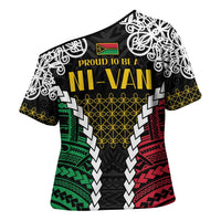 Halo Vanuatu Pride Cross Shoulder Shirt Vanuatuan Sand Drawing Pattern LT9 - Polynesian Pride