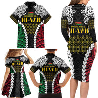 Halo Vanuatu Pride Family Matching Long Sleeve Bodycon Dress and Hawaiian Shirt Vanuatuan Sand Drawing Pattern