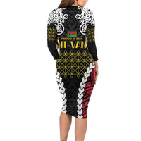Halo Vanuatu Pride Family Matching Long Sleeve Bodycon Dress and Hawaiian Shirt Vanuatuan Sand Drawing Pattern
