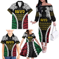 Halo Vanuatu Pride Family Matching Off The Shoulder Long Sleeve Dress and Hawaiian Shirt Vanuatuan Sand Drawing Pattern