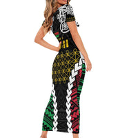 Halo Vanuatu Pride Family Matching Short Sleeve Bodycon Dress and Hawaiian Shirt Vanuatuan Sand Drawing Pattern