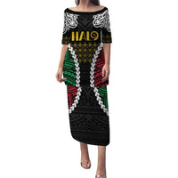 Halo Vanuatu Pride Puletasi Vanuatuan Sand Drawing Pattern LT9 Long Dress Black - Polynesian Pride