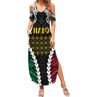 Halo Vanuatu Pride Summer Maxi Dress Vanuatuan Sand Drawing Pattern LT9 Women Black - Polynesian Pride