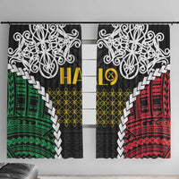 Halo Vanuatu Pride Window Curtain Vanuatuan Sand Drawing Pattern LT9 With Hooks Black - Polynesian Pride