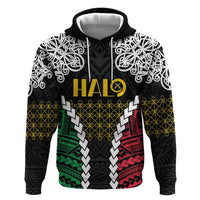 Halo Vanuatu Pride Zip Hoodie Vanuatuan Sand Drawing Pattern LT9 Pullover Hoodie Black - Polynesian Pride