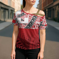 Malo e lelei Tonga Cross Shoulder Shirt Ngatu Tokelau Feletoa Fata Traditional Polynesian Pattern - Polynesian Pride