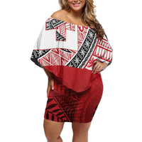 Malo e lelei Tonga Off Shoulder Short Dress Ngatu Tokelau Feletoa Fata Traditional Polynesian Pattern