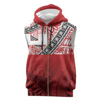 Malo e lelei Tonga Sleeveless Zip Hoodie Ngatu Tokelau Feletoa Fata Traditional Polynesian Pattern LT9 Red - Polynesian Pride