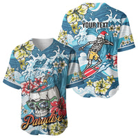 Hawaii Santa Skeleton Surfing Personalized Baseball Jersey Mele Kalikimaka i Iulai!