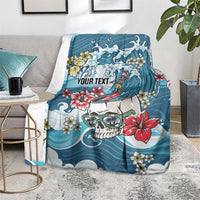Hawaii Santa Skeleton Surfing Personalized Blanket Mele Kalikimaka i Iulai!