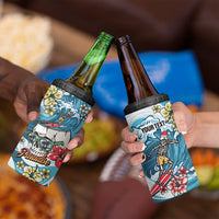Hawaii Santa Skeleton Surfing Personalized 4 in 1 Can Cooler Tumbler Mele Kalikimaka i Iulai!