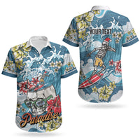 Hawaii Santa Skeleton Surfing Personalized Couples Matching Long Sleeve Bodycon Dress and Hawaiian Shirt Mele Kalikimaka i Iulai! LT9 - Polynesian Pride
