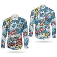 Hawaii Santa Skeleton Surfing Personalized Couples Matching Mermaid Dress and Long Sleeve Button Shirt Mele Kalikimaka i Iulai! LT9 - Polynesian Pride
