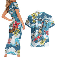 Hawaii Santa Skeleton Surfing Personalized Couples Matching Short Sleeve Bodycon Dress and Hawaiian Shirt Mele Kalikimaka i Iulai! LT9 - Polynesian Pride