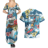 Hawaii Santa Skeleton Surfing Personalized Couples Matching Summer Maxi Dress and Hawaiian Shirt Mele Kalikimaka i Iulai!