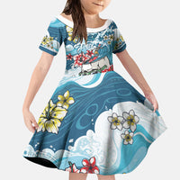 Hawaii Santa Skeleton Surfing Personalized Family Matching Mermaid Dress and Hawaiian Shirt Mele Kalikimaka i Iulai!