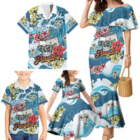 Hawaii Santa Skeleton Surfing Personalized Family Matching Mermaid Dress and Hawaiian Shirt Mele Kalikimaka i Iulai!