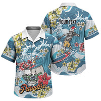 Hawaii Santa Skeleton Surfing Personalized Family Matching Mermaid Dress and Hawaiian Shirt Mele Kalikimaka i Iulai! LT9 Son's Shirt Blue - Polynesian Pride