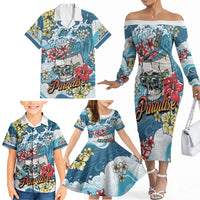 Hawaii Santa Skeleton Surfing Personalized Family Matching Off The Shoulder Long Sleeve Dress and Hawaiian Shirt Mele Kalikimaka i Iulai! LT9 - Polynesian Pride
