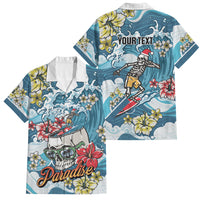 Hawaii Santa Skeleton Surfing Personalized Family Matching Off Shoulder Maxi Dress and Hawaiian Shirt Mele Kalikimaka i Iulai! LT9 Dad's Shirt - Short Sleeve Blue - Polynesian Pride