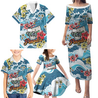 Hawaii Santa Skeleton Surfing Personalized Family Matching Puletasi and Hawaiian Shirt Mele Kalikimaka i Iulai! LT9 - Polynesian Pride