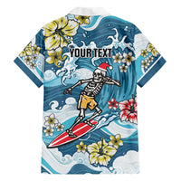 Hawaii Santa Skeleton Surfing Personalized Family Matching Puletasi and Hawaiian Shirt Mele Kalikimaka i Iulai! LT9 Dad's Shirt - Long Sleeve Blue - Polynesian Pride