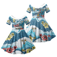 Hawaii Santa Skeleton Surfing Personalized Family Matching Summer Maxi Dress and Hawaiian Shirt Mele Kalikimaka i Iulai! LT9 Daughter's Dress Blue - Polynesian Pride