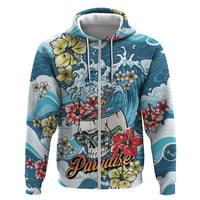 Hawaii Santa Skeleton Surfing Personalized Hoodie Mele Kalikimaka i Iulai! LT9 Zip Hoodie Blue - Polynesian Pride