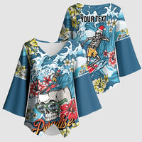 Hawaii Santa Skeleton Surfing Personalized Kimono Sleeve Blouse Mele Kalikimaka i Iulai!