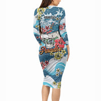 Hawaii Santa Skeleton Surfing Personalized Long Sleeve Bodycon Dress Mele Kalikimaka i Iulai! LT9 - Polynesian Pride