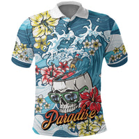 Hawaii Santa Skeleton Surfing Personalized Polo Shirt Mele Kalikimaka i Iulai! LT9 Blue - Polynesian Pride