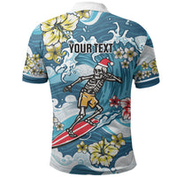 Hawaii Santa Skeleton Surfing Personalized Polo Shirt Mele Kalikimaka i Iulai! LT9 - Polynesian Pride